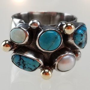 Lilly Barrack 14K Sterling Opal Pearl Turquoise Ring Size 7